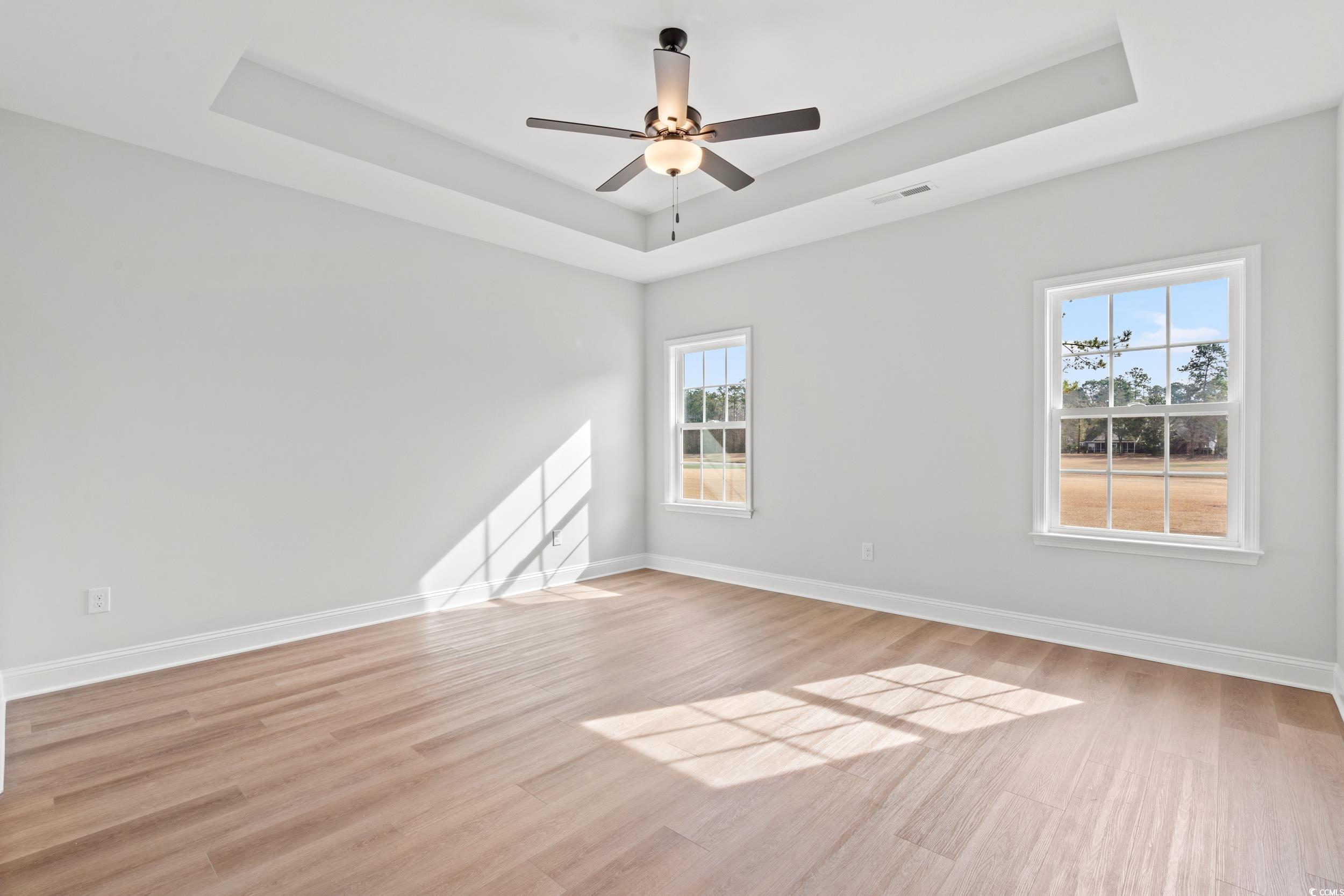 908 Francis Parker Road Georgetown, SC 29440 - Photo 10 of 37 Unfurnished room featuring a raised ceiling, light wood finished floors, and ceiling fan