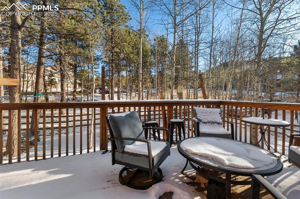 747 Pinon Ridge Drive Woodland Park, CO 80863 - Photo 25 of 32 a view of a balcony with chairs