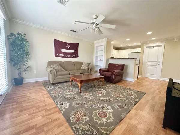a living room with furniture and a rug