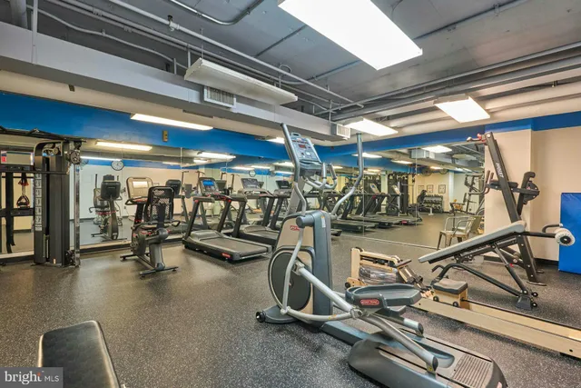 a view of a room with gym equipment