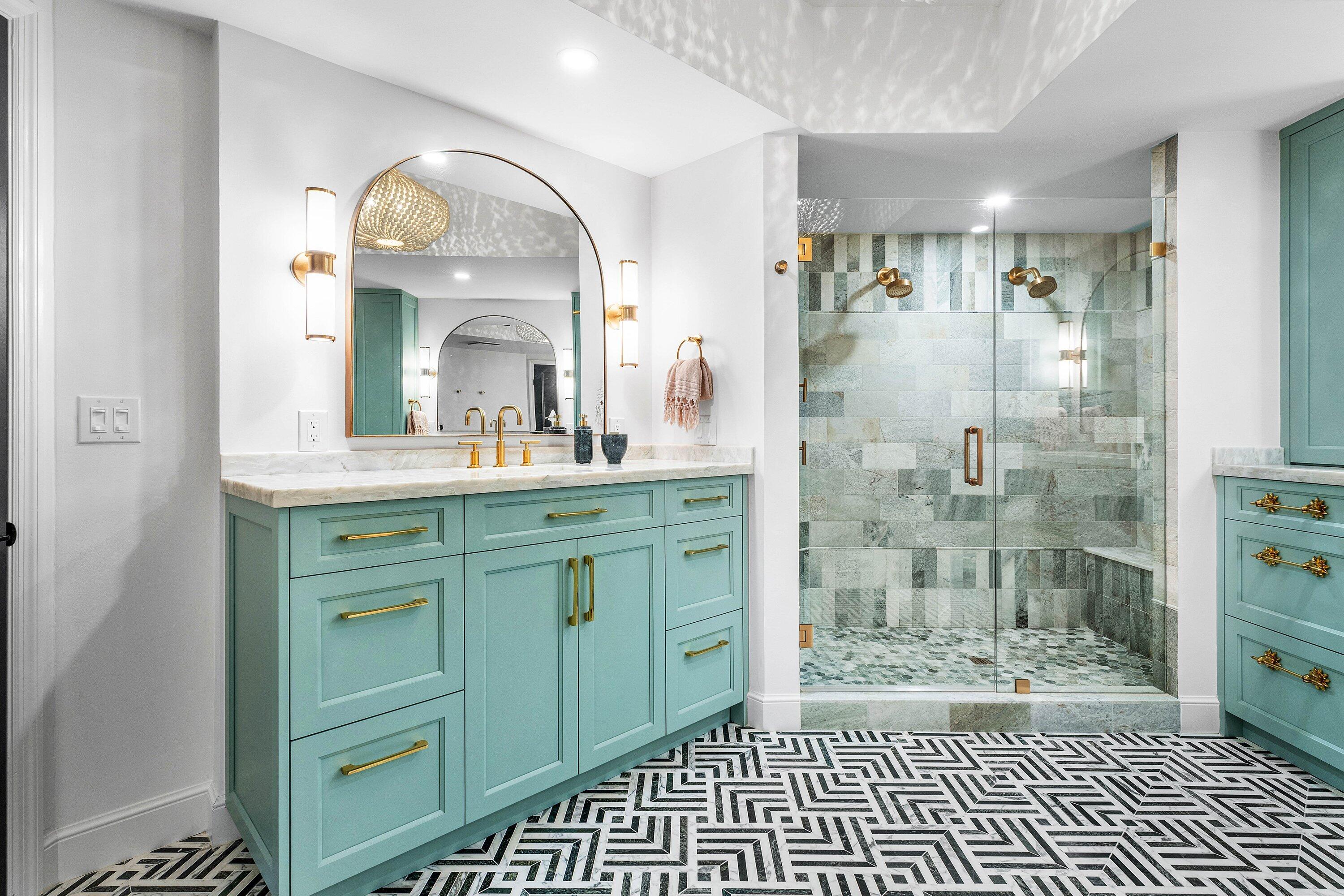 3700 South Ocean Boulevard, Unit 202 Highland Beach, FL 33487 - Photo 30 of 75 a bathroom with a shower a sink and a mirror