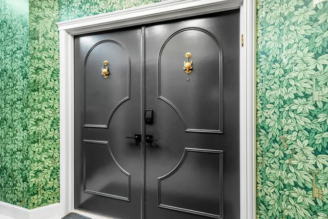 a view of a wooden door