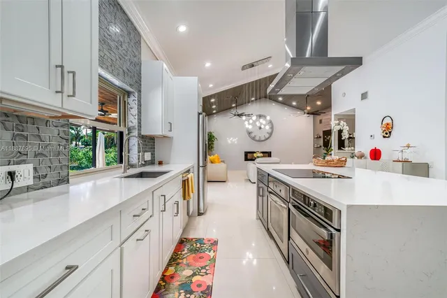 a kitchen with lots of counter top space