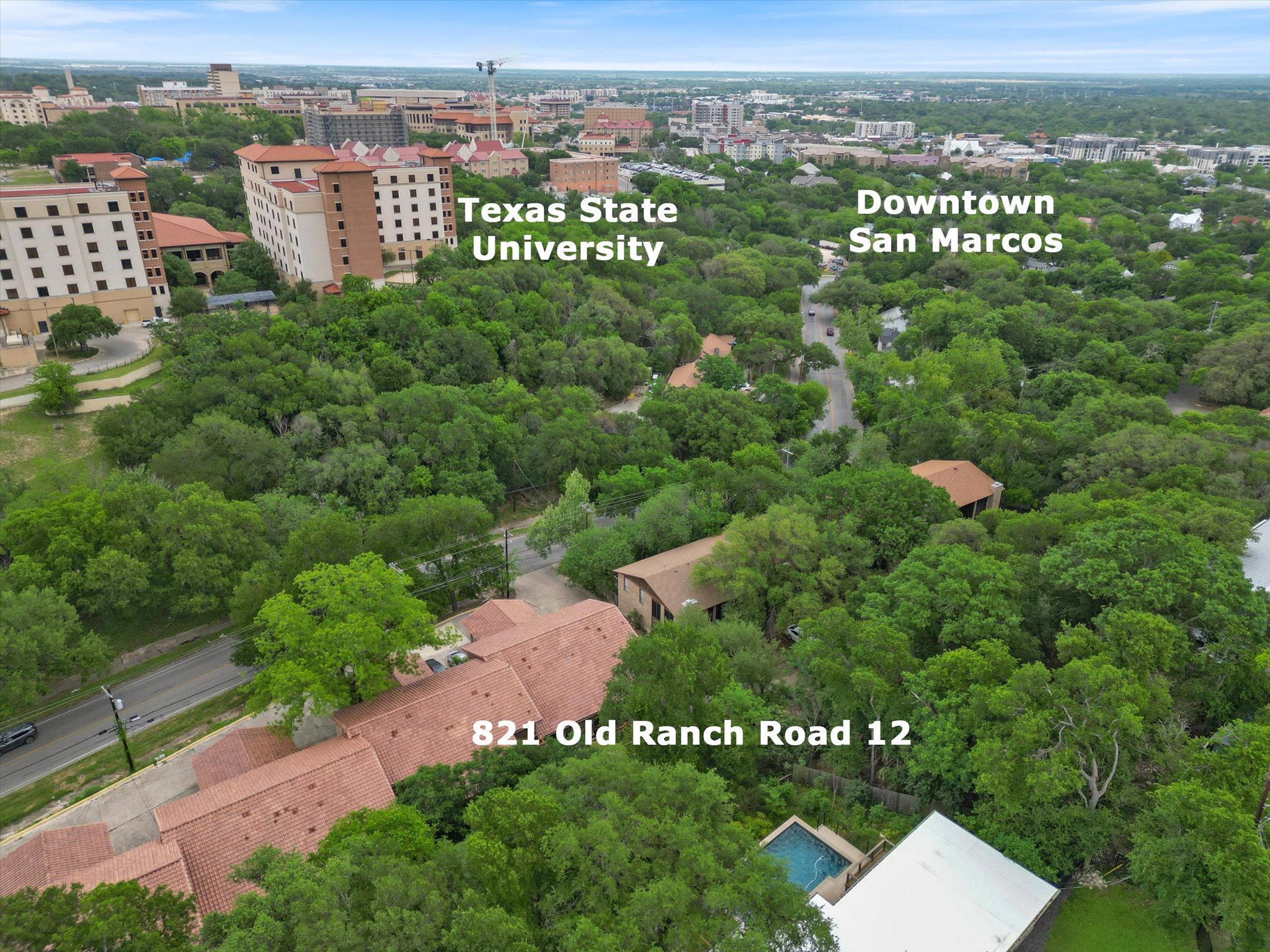 821 Old Ranch Road San Marcos, TX 78666 - Photo 20 of 29 an aerial view of a residential apartment building with a yard and lake view