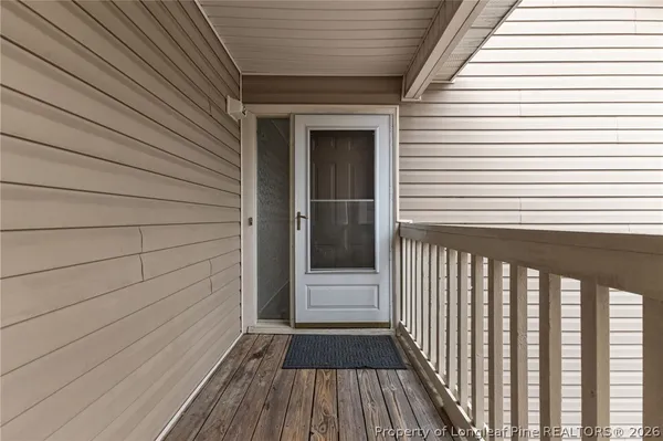 a view of wooden balcony