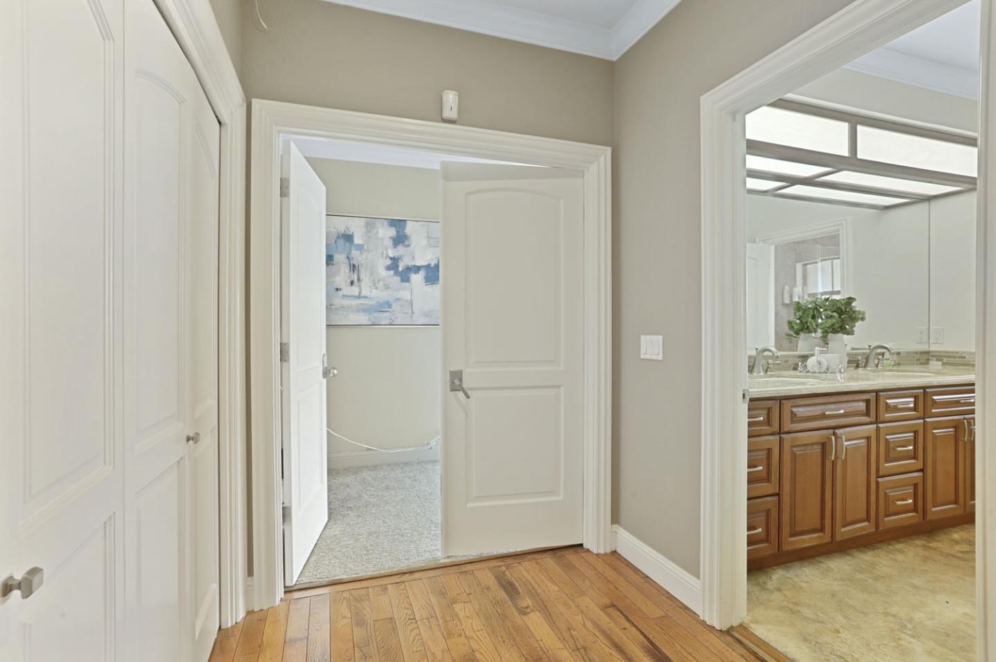 3571 Star Ridge Road Hayward, CA 94542 - Photo 35 of 66 a bathroom with a granite countertop sink shower and a mirror