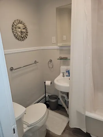 a bathroom with a toilet a sink and bathtub