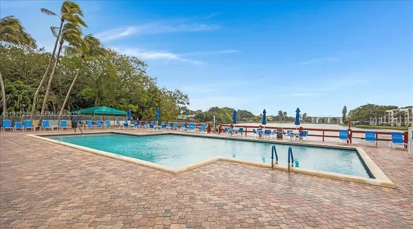 a view of a swimming pool and outdoor space