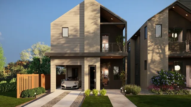 a front view of a house with garden