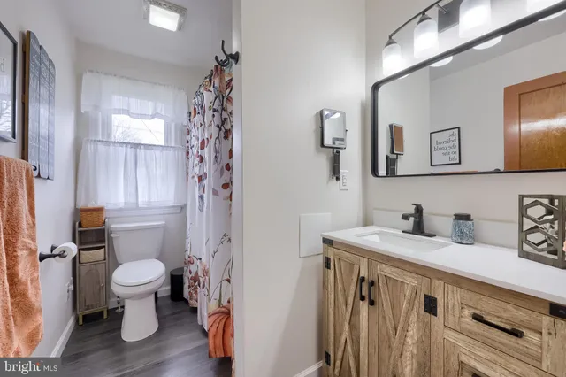a bathroom with a sink a toilet and a mirror