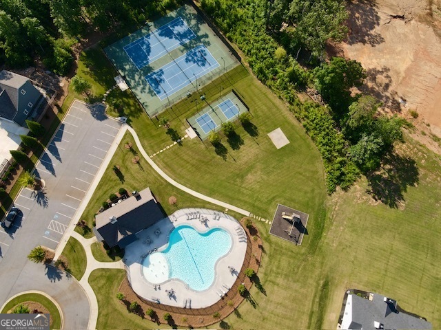 158 Snug Harbor Place Newnan, GA 30263 - Photo 84 of 94 an aerial view of a house with swimming pool and porch