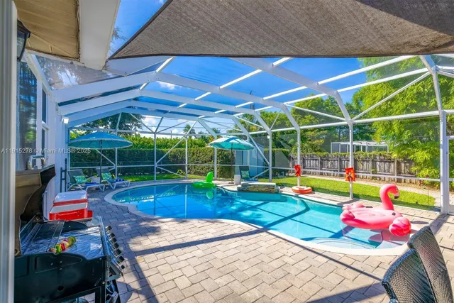 a view of a lake with a patio