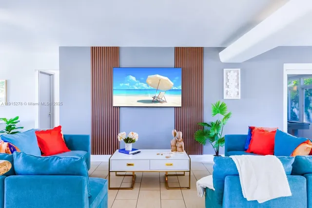 a living room with furniture and a flat screen tv