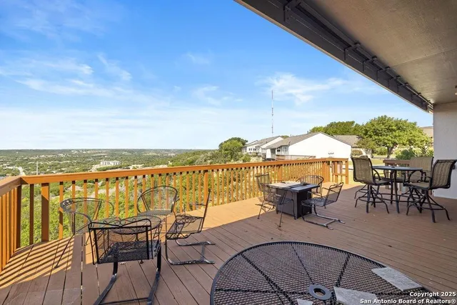 an outdoor space with furniture