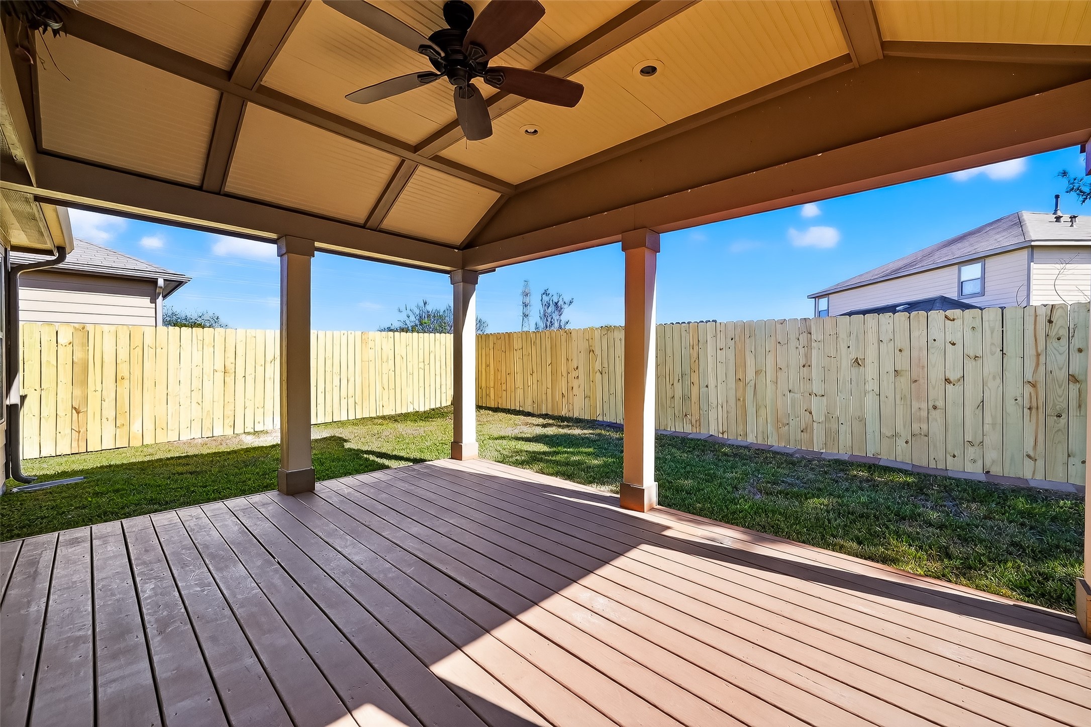 6722 Path Way Court Katy, TX 77449 - Photo 13 of 33 Spacious covered patio w/fan & new fence installed- enjoy quiet mornings & relaxing evenings