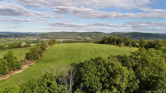 a view of an ocean and a mountain