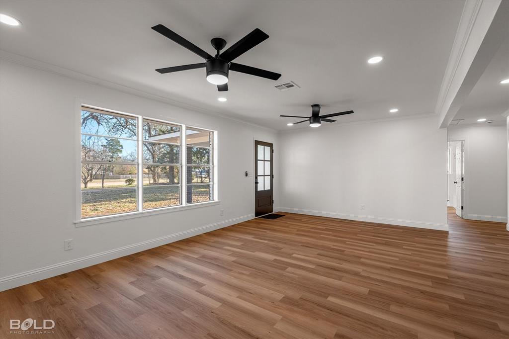 4136 Pines Road Shreveport, LA 71119 - Photo 3 of 38 Entrance foyer featuring light wood finished floors, ornamental molding, recessed lighting, and ceiling fan