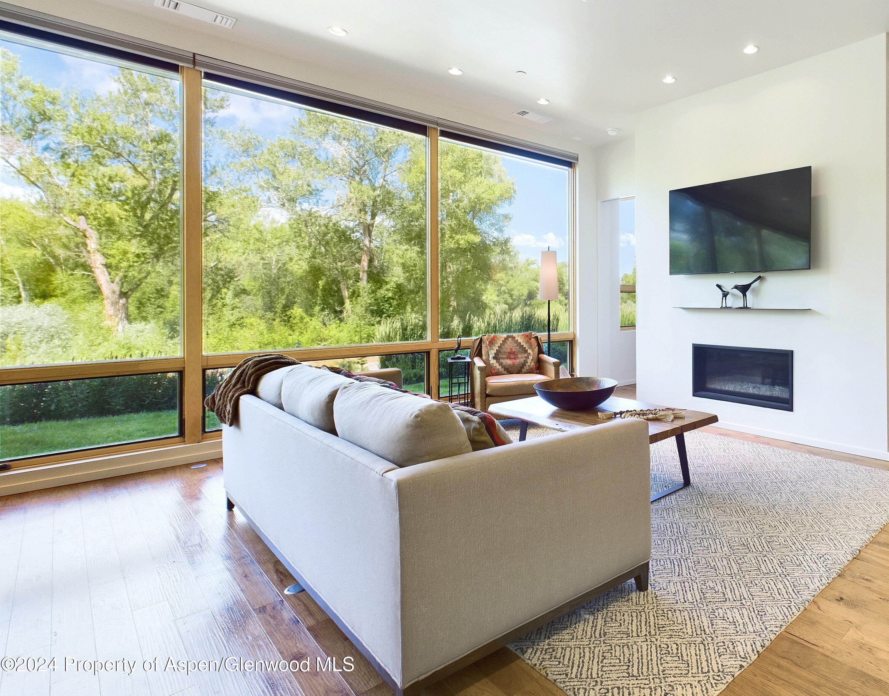 100 Evans Road, Unit 105 Basalt, CO 81621 - Photo 4 of 20 a living room with fireplace furniture and a flat screen tv