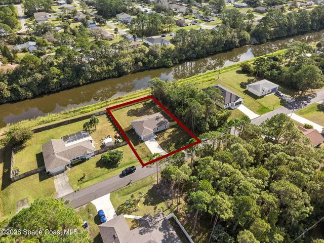 an aerial view of a house