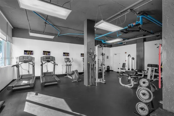 a view of a room with gym equipment