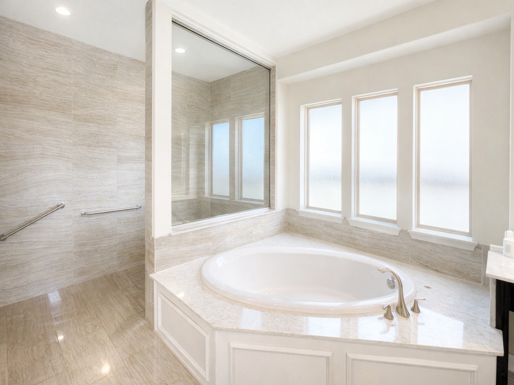 10407 Roseate Skimmer Conroe, TX 77385 - Photo 17 of 30 a bathroom with a tub and a window