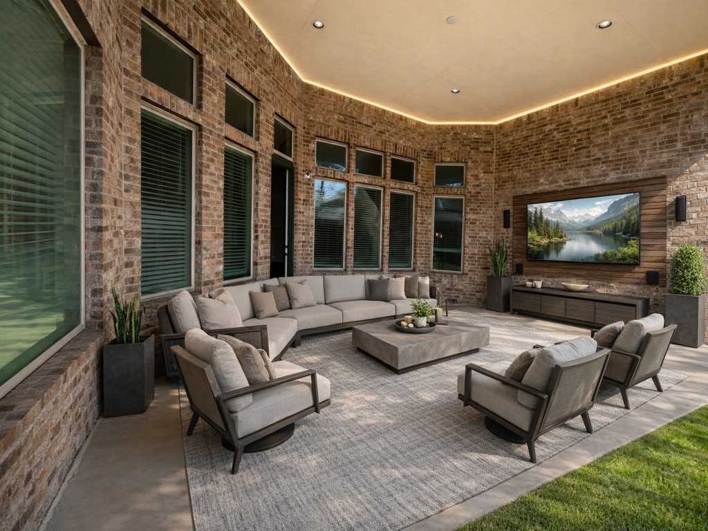 10407 Roseate Skimmer Conroe, TX 77385 - Photo 23 of 30 a outdoor living space with furniture and a flat screen tv