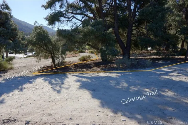 a view of a road with a bench in the back yard