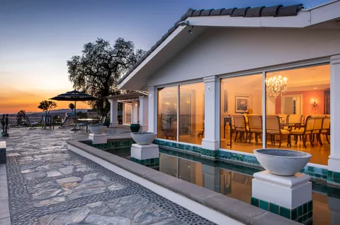 a building outdoor space with patio furniture