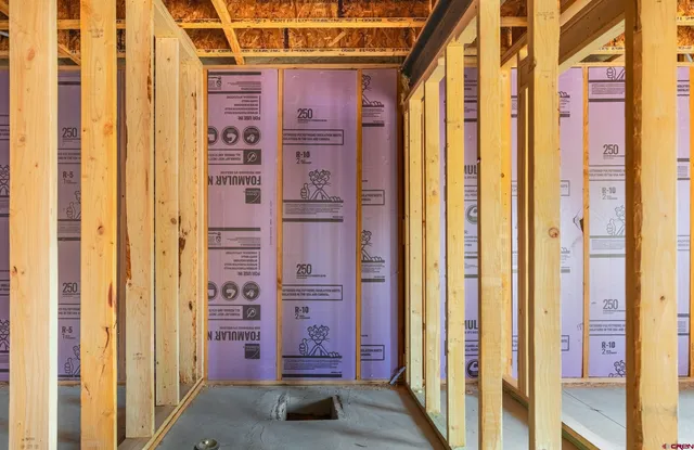 a view of front door with red door
