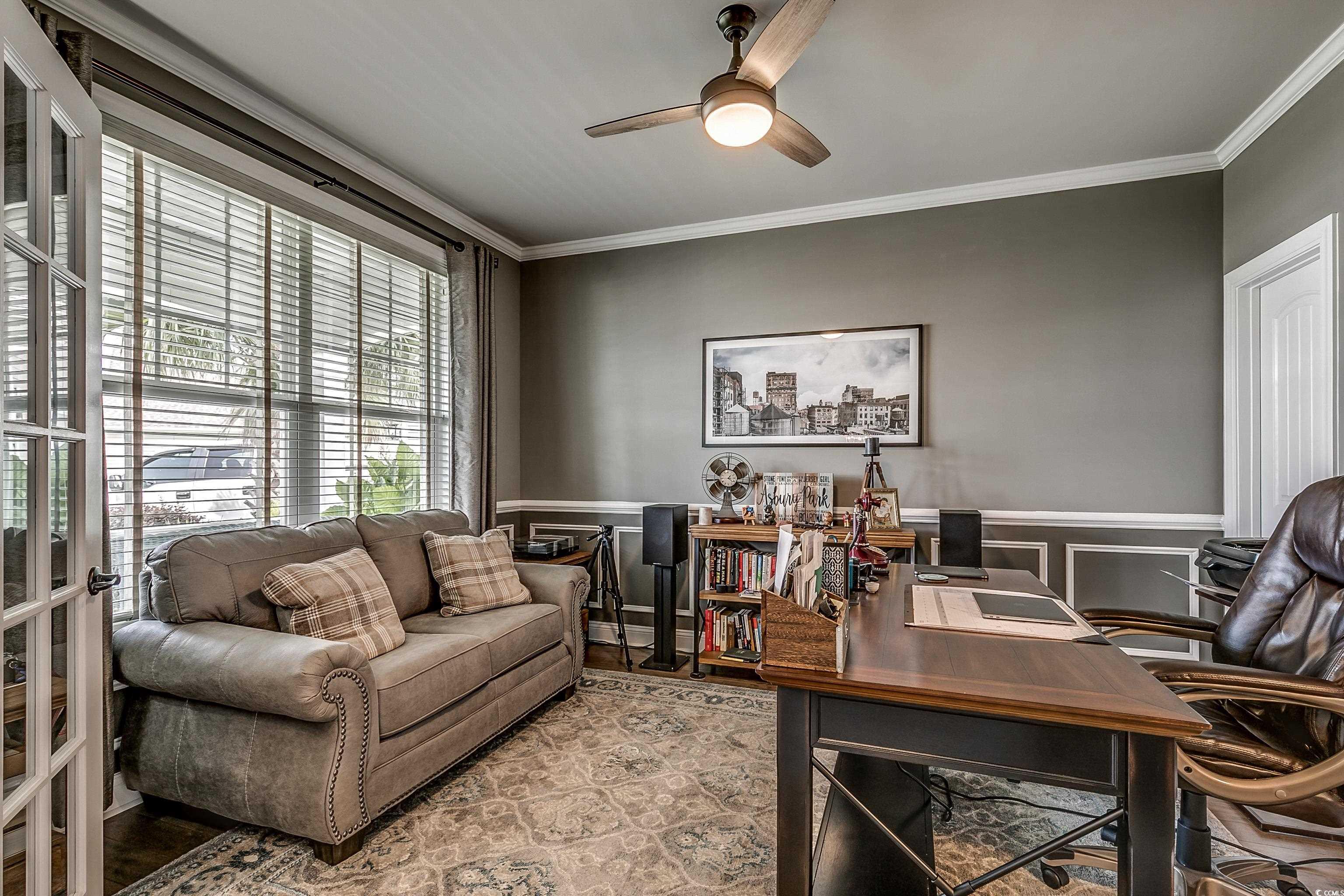 925 Abernathy Place Surfside Beach, SC 29575 - Photo 4 of 40 Office area with crown molding, a ceiling fan, wai