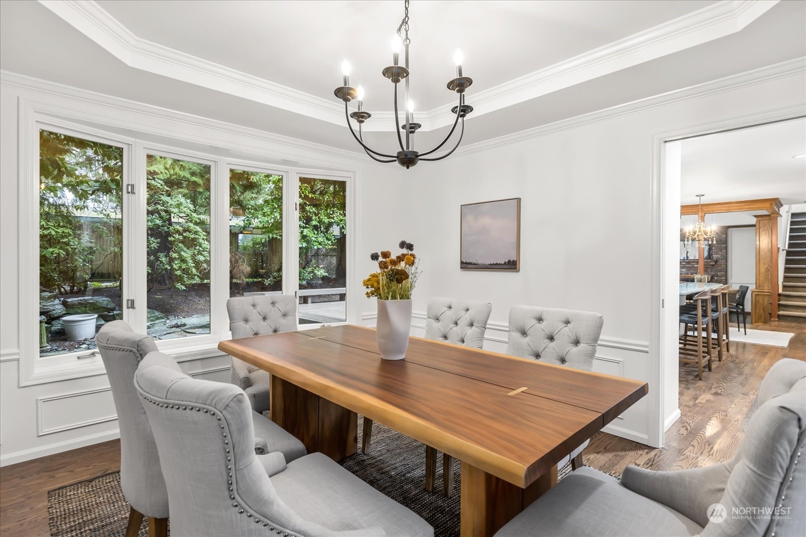 8418 192nd Street Southwest Edmonds, WA 98026 - Photo 9 of 39 a view of a dining room with furniture wooden floor and chandelier