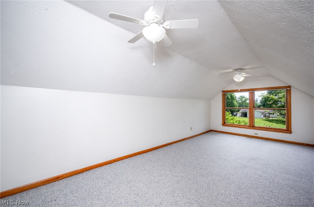 1666 Warner Road Vienna, OH 44473 - Photo 27 of 41 Bonus room with carpet, a textured ceiling, and lofted ceiling