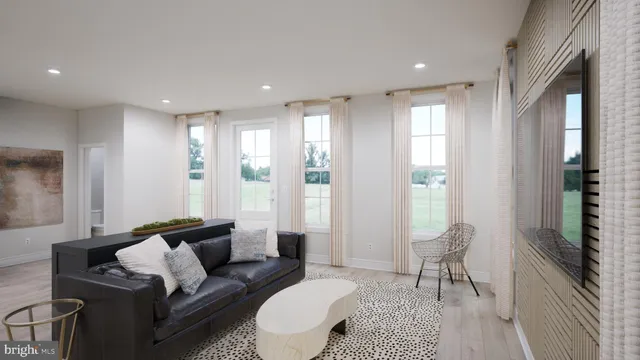a living room with furniture and a rug