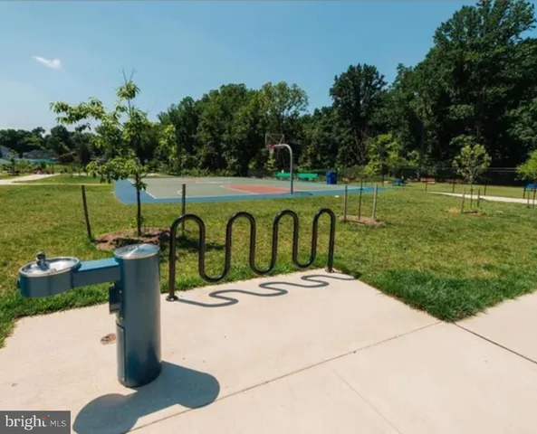 a view of a park with a slide