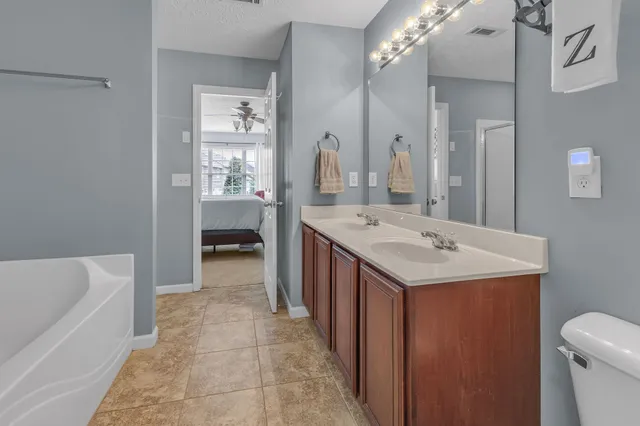 a bathroom with a bathtub