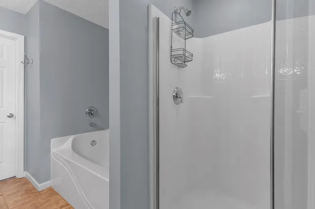 a bathroom with a bathtub