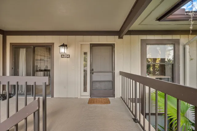 a view of a porch of a house