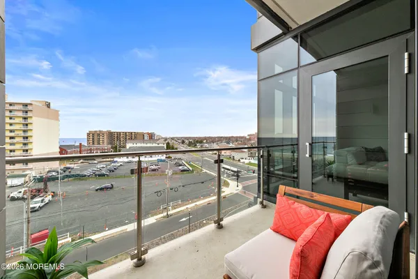a balcony with an ocean view