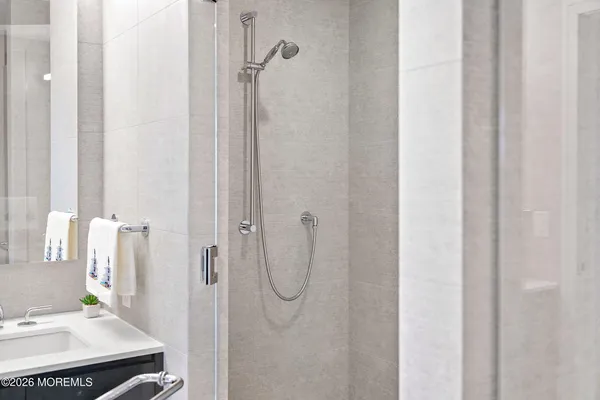 a bathroom with a bath tub