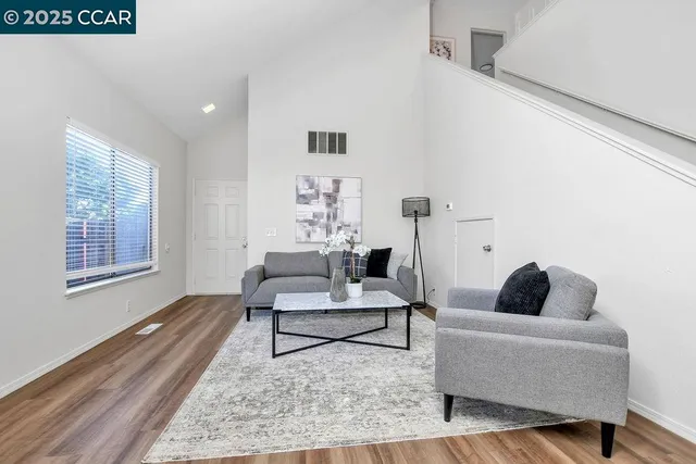 a living room with furniture and a rug