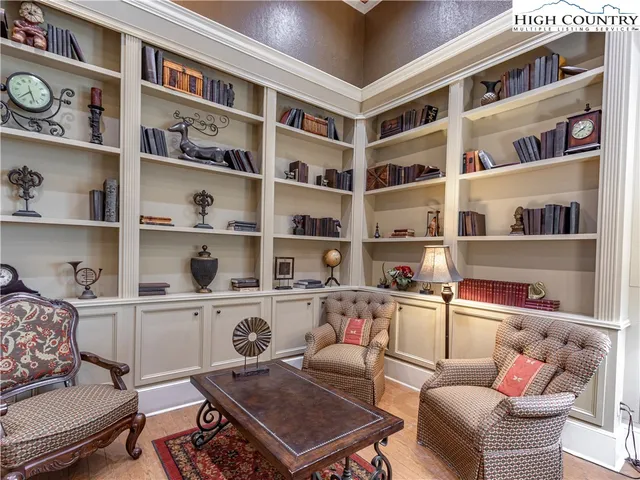 a room with a book shelf