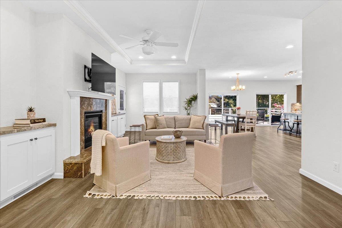 225 Mt Hermon Road, Unit 88 Scotts Valley, CA 95066 - Photo 10 of 50 a living room with fireplace furniture and a flat screen tv
