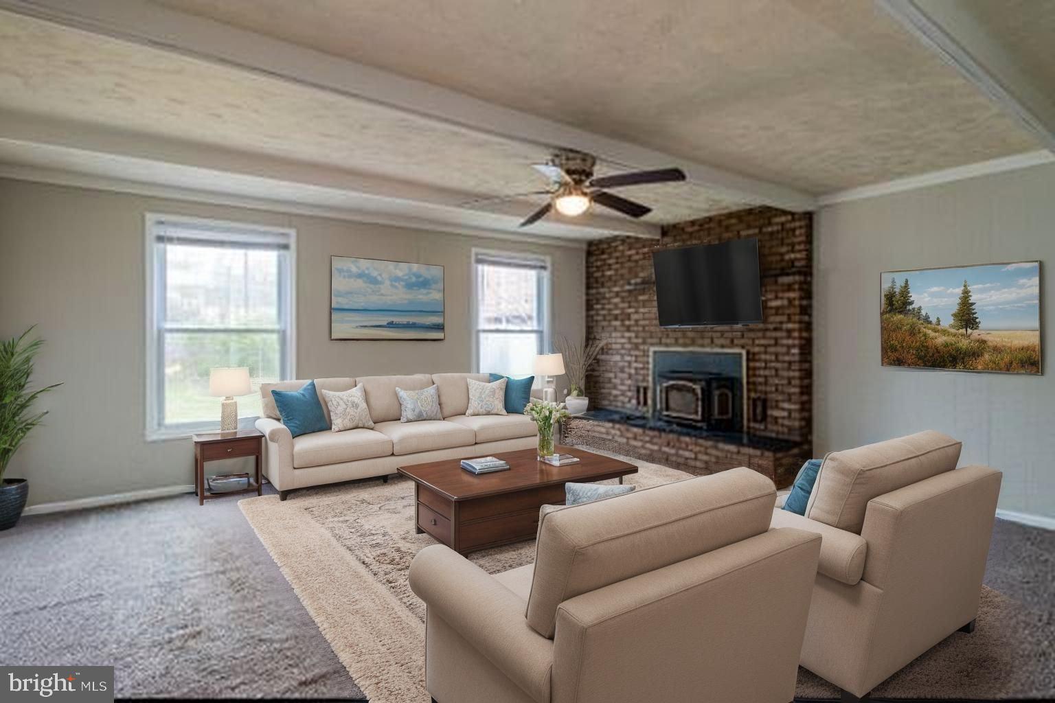 509 Spruce Avenue Pitman, NJ 08071 - Photo 5 of 25 a living room with furniture a large window and a fireplace