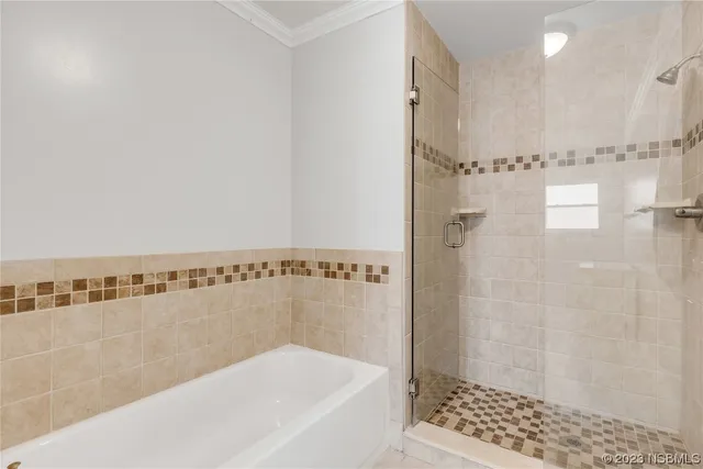 a bathroom with a shower and a bathtub