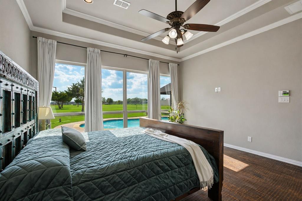 542 Pierce Road Red Oak, TX 75154 - Photo 13 of 27 Bedroom featuring expansive windows overlooking a backyard pool and green space
