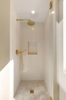 a view of a room with racks on the wall