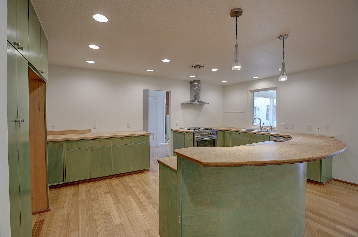 1607 South Elm Street Georgetown, TX 78626 - Photo 14 of 40 a kitchen with kitchen island a sink stainless steel appliances and a fireplace