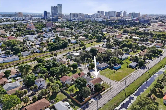 an aerial view of a city