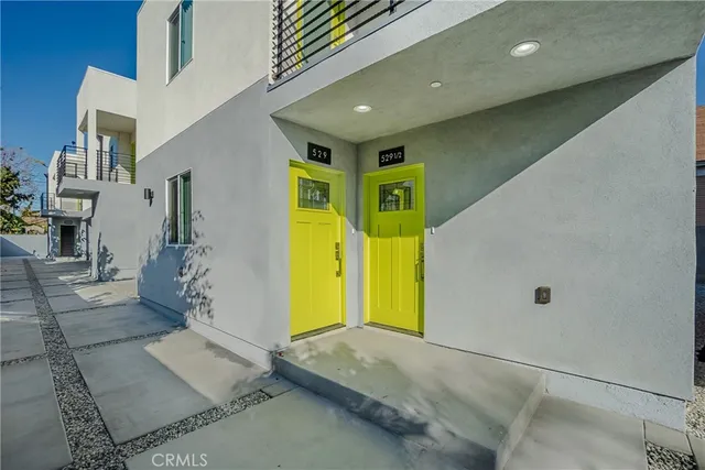 a view of a hallway with a yellow slide