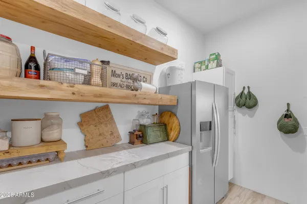 a view of a terrace with a garden